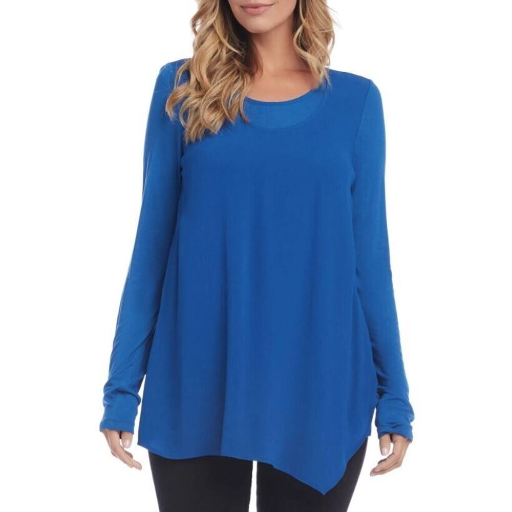 Karen Kane Women's Overlay Long Sleeve Rayon Top in Royal Blue XSmall MSRP $99